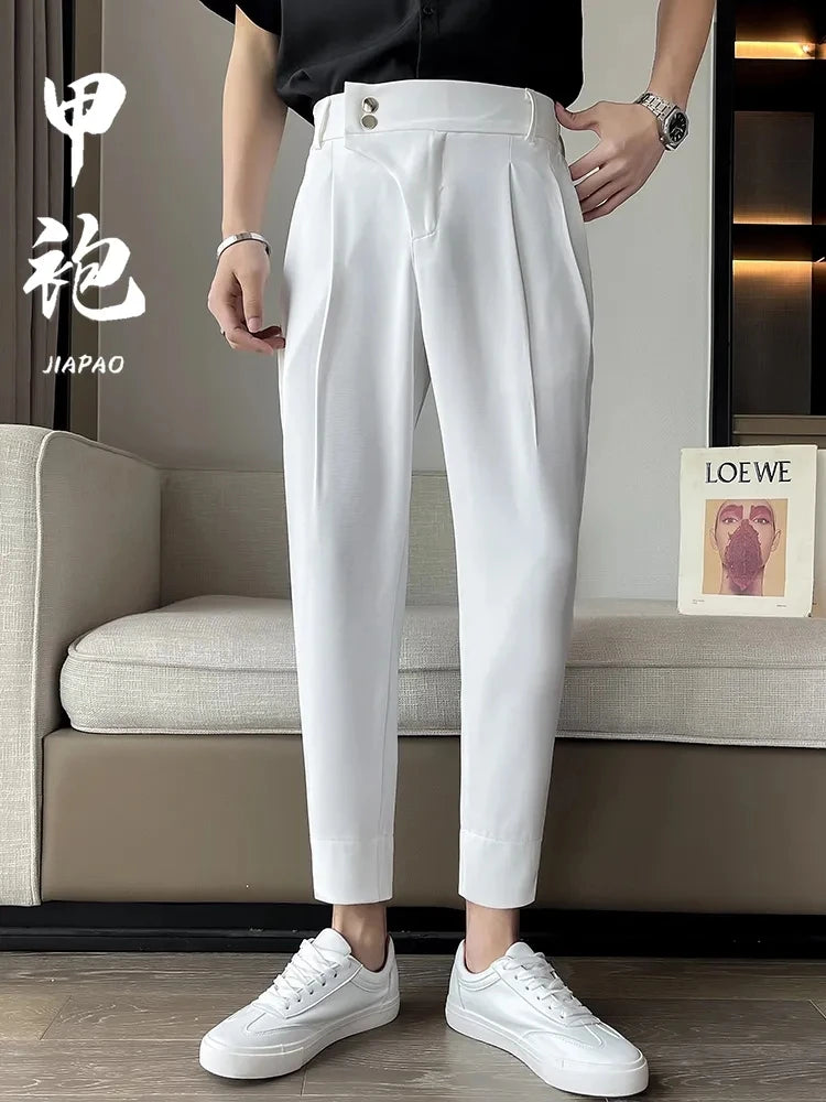 Elegant Casual Blazer Pants Men Korean Fashion Slim Formal Trousers Male Black Dress Pants Classic Suit Pants White Harem Pants