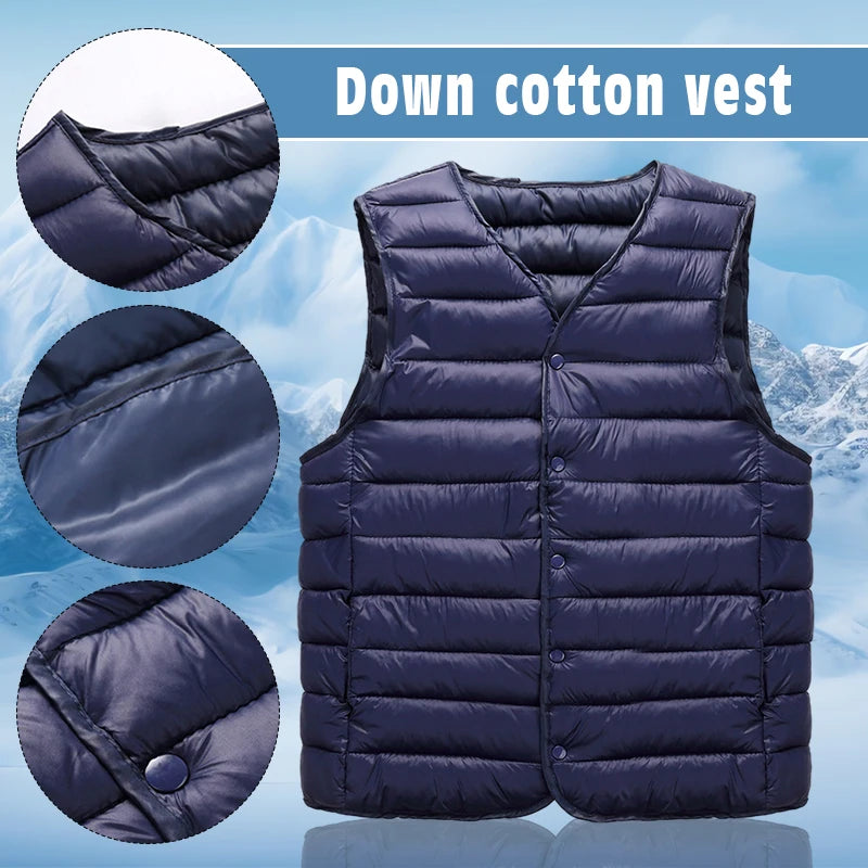 Men Winter Coat Warm Sleeveless Jacket Lightweight Vest Coat  Streetwear Windproof Cotton-Padded Waistcoat