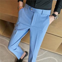 2024 Autumn Men Blue Suit Pants Casual Elastic Slim Fit Formal Dress White Trousers Pantalon Homme Wedding Party Men Clothing