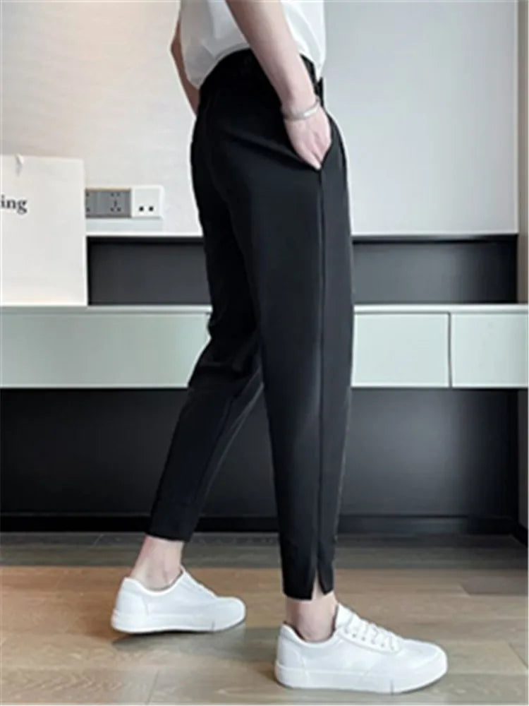 Elegant Casual Blazer Pants Men Korean Fashion Slim Formal Trousers Male Black Dress Pants Classic Suit Pants White Harem Pants