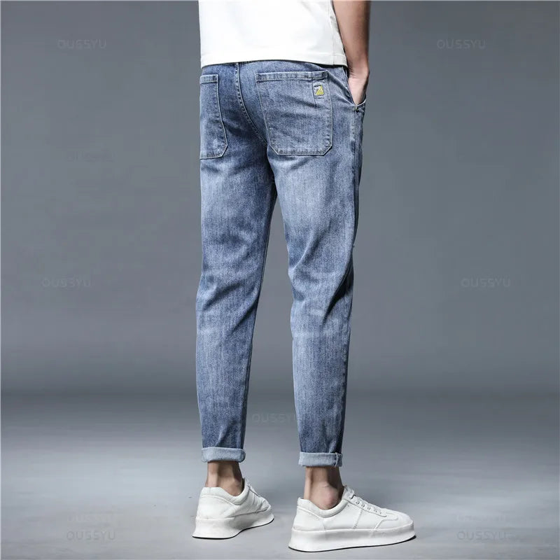 High Quality Brand Summer Stretch Cotton Hole Men's Ankle Length Jeans Streetwear Design Denim Pants Korea Casual Trousers Male