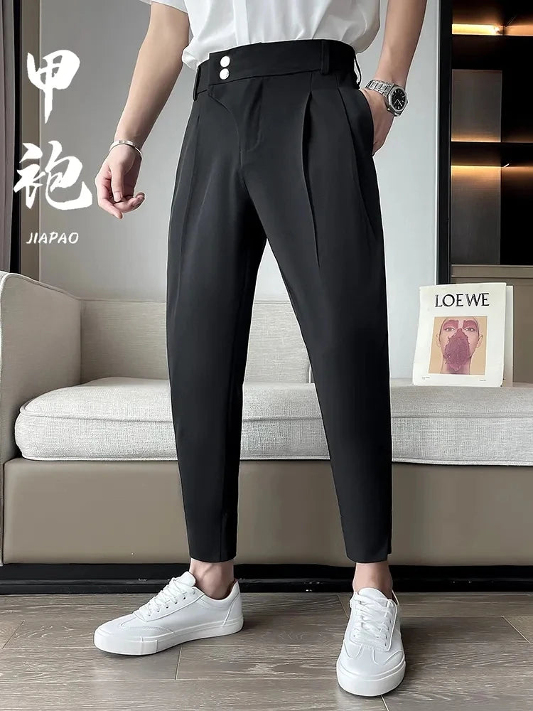 Elegant Casual Blazer Pants Men Korean Fashion Slim Formal Trousers Male Black Dress Pants Classic Suit Pants White Harem Pants