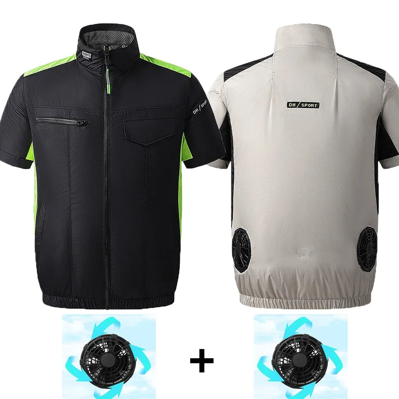 Summer Ice Vest Men's Fan Jacket USB Refrigeration Air Conditioning Clothing Outdoor Heat Protection Fishing Work Short Sleeve