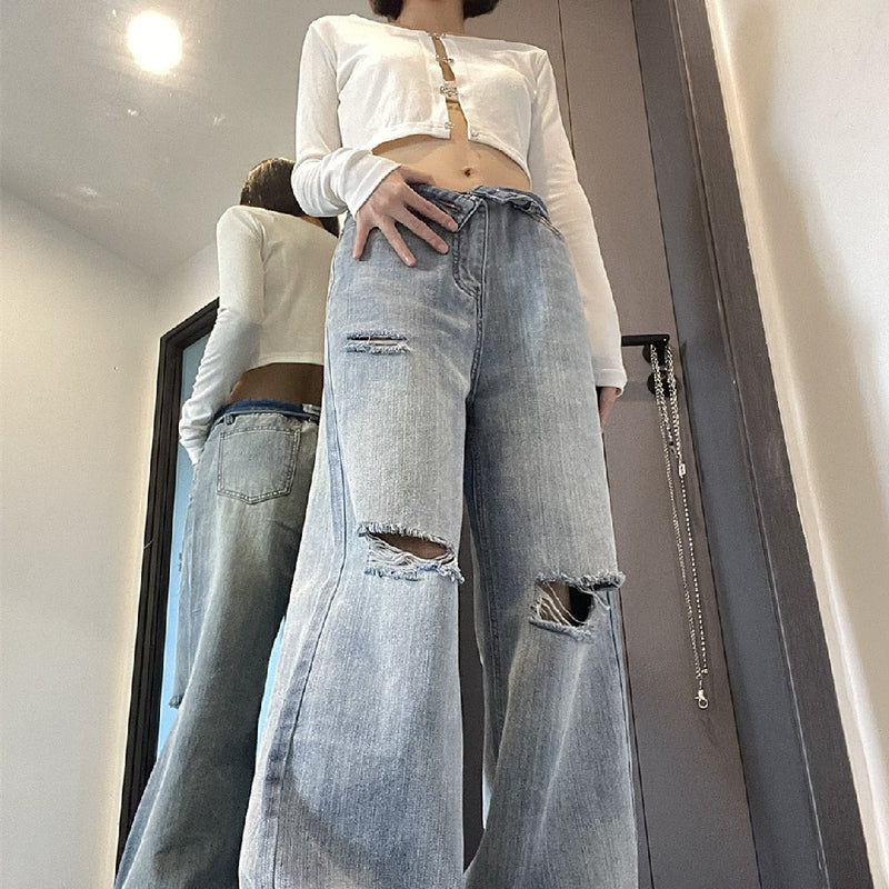 Fashionable Personality Broken Hole Jeans Female