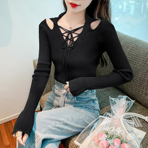 Long-sleeved Micro Flared Sleeve Pullover Bottoming Shirt Female Inner Shirt Top