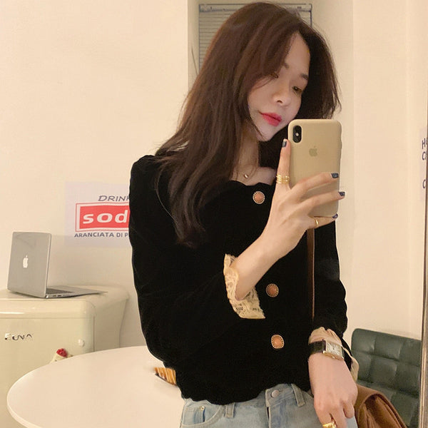 Long-sleeved Shirt French Short Top Design Sense Female Niche