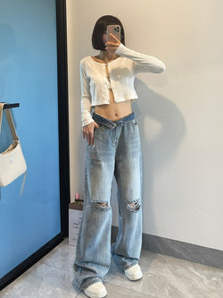 Fashionable Personality Broken Hole Jeans Female