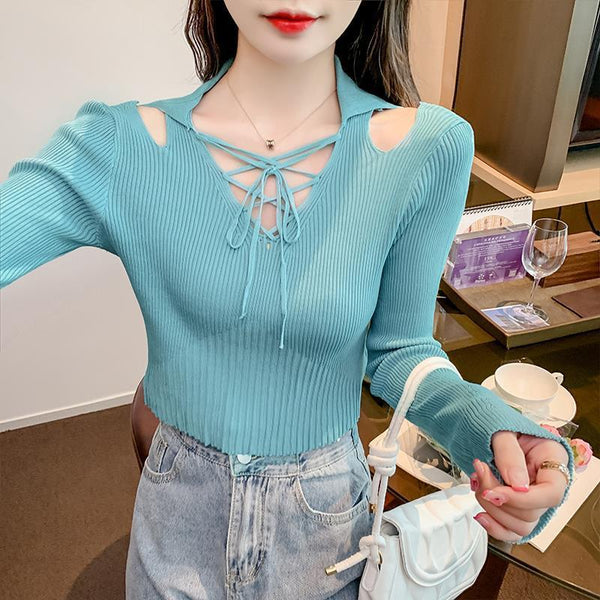 Long-sleeved Micro Flared Sleeve Pullover Bottoming Shirt Female Inner Shirt Top